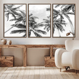 62113786-MGV-CV-36X24-Black White Palm Wall Art Canvas Print, Framed Monochrome Tropics Art Picture Print, Minimalist Beach Perfect Coastal Minimalist