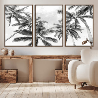 62113786-MGV-CV-36X24-Black White Palm Wall Art Canvas Print, Framed Monochrome Tropics Art Picture Print, Minimalist Beach Perfect Coastal Minimalist
