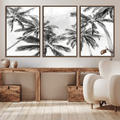 62113786-MGV-CV-36X24-Black White Palm Wall Art Canvas Print, Framed Monochrome Tropics Art Picture Print, Minimalist Beach Perfect Coastal Minimalist