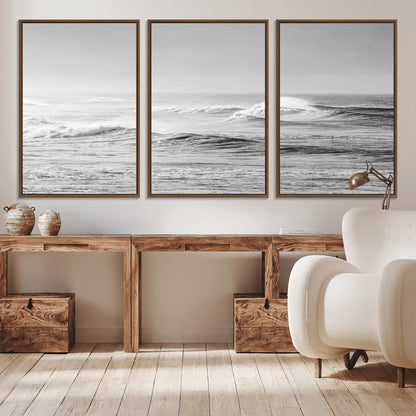 98634812-MGV-CV-36X24-Black and White Ocean Waves Wall Art – Minimalist Sea Canvas Print, Coastal Photography Decor for Living Room, Bedroom or Office