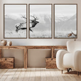 62278753-MGV-CV-36X24-Monochrome Elk Wall Art Canvas Print, Framed Mountain Wildlife Art Picture Print, Rustic Nature Perfect Rustic Minimalist Decor