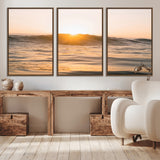 16973771-MGV-CV-36X24-Calm Water Wall Art Canvas Print, Framed Sunset Waves Art Picture Print, Coastal Warmth Perfect Warm Minimalist Decor Artwork