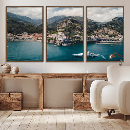 20321590-MGV-CV-36X24-Amalfi Coast Wall Art Canvas Print, Framed Italy Travel Art Picture Print, Mediterranean Landscape Perfect Mediterranean Coastal