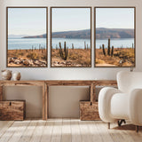 45193515-MGV-CV-36X24-Desert Cactus Wall Art Canvas Print, Framed Baja Coastline Art Picture Print, Coastal Desert Perfect Southwestern Minimalist Decor