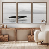 30524220-MGV-CV-36X24-Whale Tail Wall Art Canvas Print, Framed Black White Ocean Art Picture Print, Calm Marine Perfect Minimalist Coastal Decor Artwork