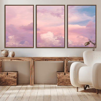 22874890-MGV-CV-36X24-Pastel Sky Wall Art Canvas Print, Framed Dreamy Cloudscape Art Picture Print, Sunset Glow Perfect Minimalist Serenity Decor