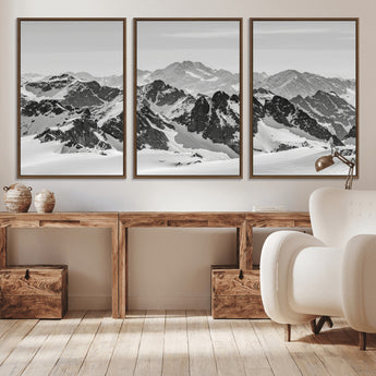 46884246-MGV-CV-36X24-Snowy Mountain Wall Art Canvas Print, Framed Mountain Peaks Art Picture Print, Alpine Mountains Perfect Minimalist Alpine Decor