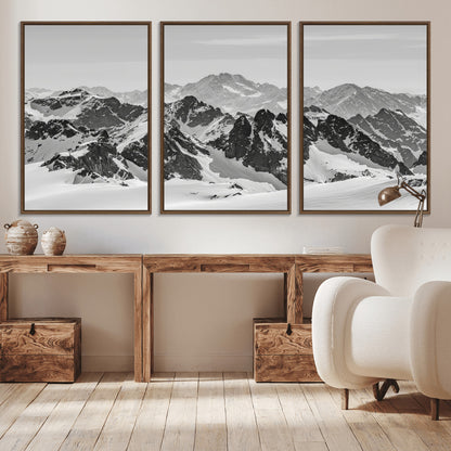46884246-MGV-CV-36X24-Snowy Mountain Wall Art Canvas Print, Framed Mountain Peaks Art Picture Print, Alpine Mountains Perfect Minimalist Alpine Decor