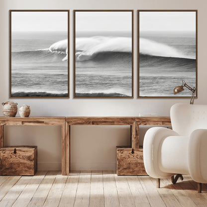 42544082-MGV-CV-36X24-Monochrome Seascape Wall Art Canvas Print, Framed Surf Wave Art Picture Print, Minimalist Ocean Perfect Moody Coastal Decor