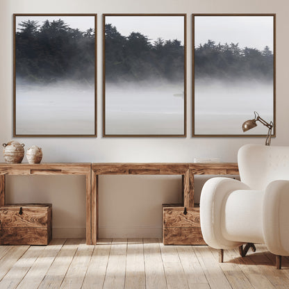 59703275-MGV-CV-36X24-Surfer in Fog Wall Art Canvas Print, Framed Foggy Beach Art Picture Print, Coastal Surf Perfect Moody Coastal Decor Artwork