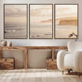 57669769-MGV-CV-36X24-Misty Coastal Wall Art Canvas Print, Framed Golden Sunset Art Picture Print, Serene Shoreline Perfect Tranquil Coastal Decor