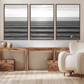 47305203-MGV-CV-36X24-Monochrome Ocean Wall Art Canvas Print, Framed Moody Ocean Art Picture Print, Calm Ocean Perfect Minimalist Coastal Decor Artwork