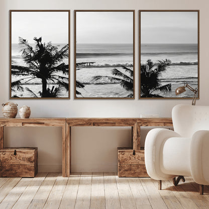 17508038-MGV-CV-36X24-Tropical Coastline Wall Art Canvas Print, Framed Palm Trees Art Picture Print, Ocean Waves Perfect Minimalist Coastal Decor
