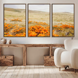 28972262-MGV-CV-36X24-Golden Wildflowers Wall Art Canvas Print, Framed Hills Bloom Art Picture Print, Poppy Meadow Perfect Rustic Nature Decor Artwork