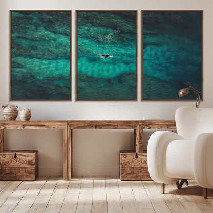 93287752-MGV-CV-36X24-Ocean Surf Wall Art Canvas Print, Framed Blue Waters Art Picture Print, Vibrant Seascape Perfect Coastal Adventure Decor Artwork