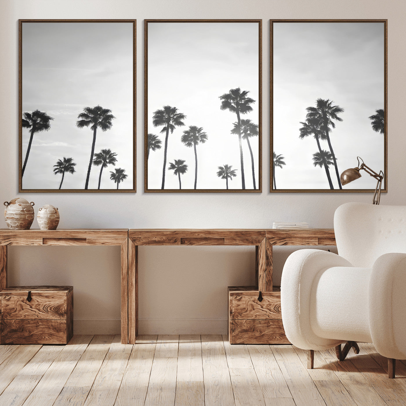 62298277-MGV-CV-36X24-Monochrome Palms Wall Art Canvas Print, Framed Minimalist Trees Art Picture Print, Silhouetted Palms Perfect Tropical Minimalist