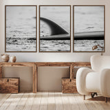 62314230-MGV-CV-36X24-Black White Surfboard Wall Art Canvas Print, Framed Minimalist Beach Art Picture Print, Surf Fin Perfect Minimalist Coastal Decor