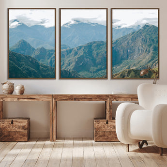 79393816-MGV-CV-36X24-Misty Mountain Wall Art Canvas Print, Framed Cloudy Andean Art Picture Print, Rugged Mountain Perfect Rustic Nature Decor Artwork