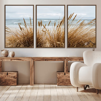14270839-MGV-CV-36X24-Beach Grass Wall Art Canvas Print, Framed Coastal Dunes Art Picture Print, Dune Grass Perfect Coastal Minimalist Decor Artwork