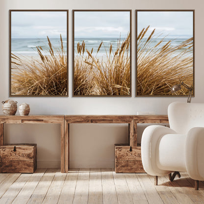 14270839-MGV-CV-36X24-Beach Grass Wall Art Canvas Print, Framed Coastal Dunes Art Picture Print, Dune Grass Perfect Coastal Minimalist Decor Artwork