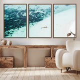 33764764-MGV-CV-36X24-Minimal Beach Wall Art Canvas Print, Framed Ocean Swimming Art Picture Print, Clear Ocean Perfect Minimal Coastal Decor Artwork