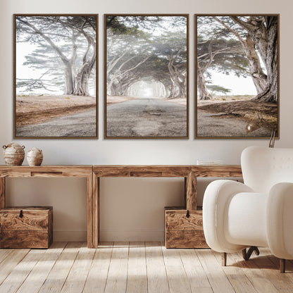 87090469-MGV-CV-36X24-Cypress Tunnel Wall Art Canvas Print, Framed Misty Road Art Picture Print, Foggy Trees Perfect Rustic Woodland Decor Artwork