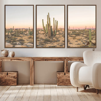 76234974-MGV-CV-36X24-Desert Cactus Wall Art Canvas Print, Framed Baja Desert Art Picture Print, Pastel Desert Perfect Southwestern Boho Decor Artwork