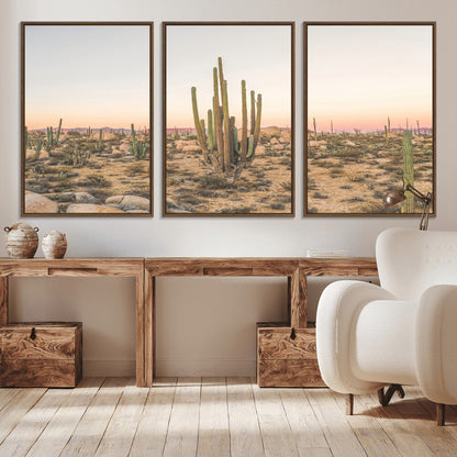 76234974-MGV-CV-36X24-Desert Cactus Wall Art Canvas Print, Framed Baja Desert Art Picture Print, Pastel Desert Perfect Southwestern Boho Decor Artwork