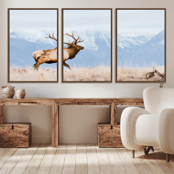 96024025-MGV-CV-36X24-Elk Photography Wall Art Canvas Print, Framed Mountain Wildlife Art Picture Print, Rustic Lodge Decor Perfect Rustic Lodge Decor