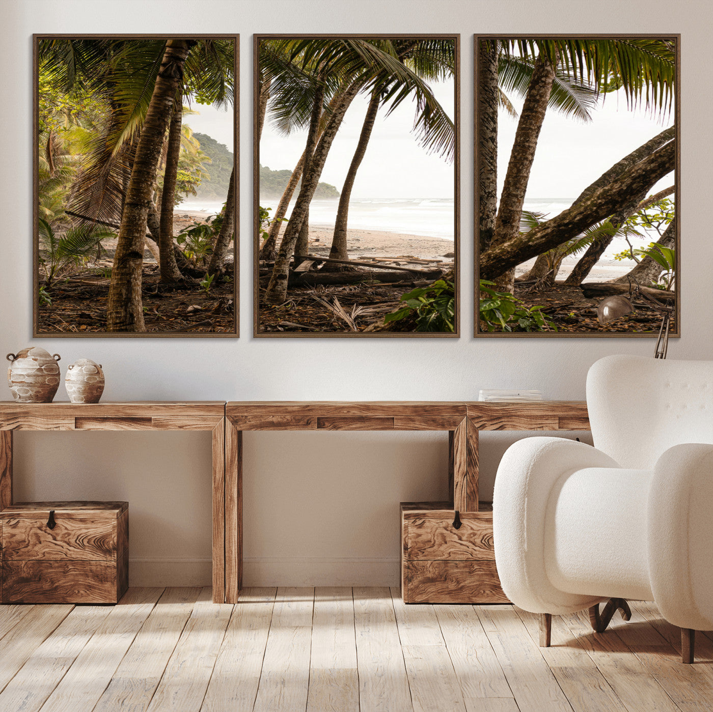 92093951-MGV-CV-36X24-Tropical Jungle Wall Art Canvas Print, Framed Palm Tree Forest Art Picture Print, Coastal Escape Perfect Jungle Retreat Decor