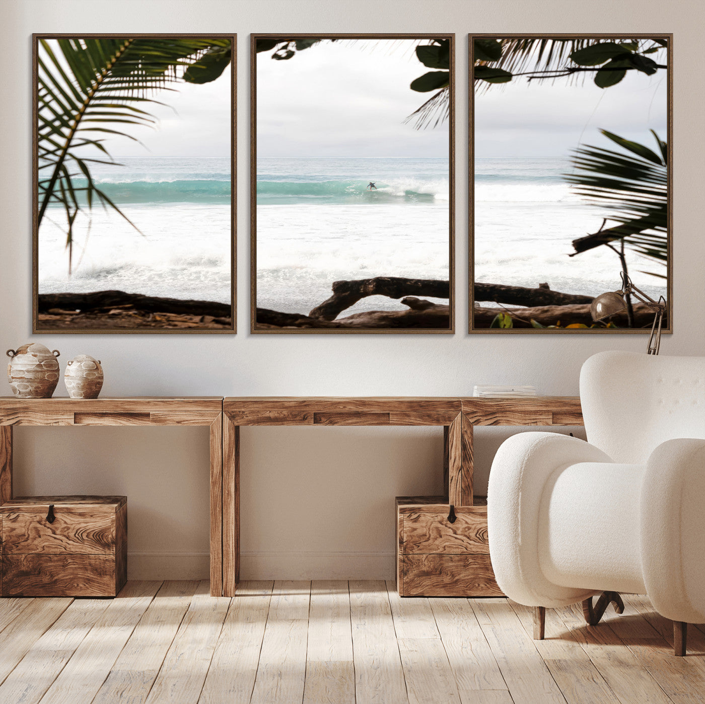 50382104-MGV-CV-36X24-Tropical Surf Wall Art Canvas Print, Framed Palm Tree View Art Picture Print, Beach House Art Perfect Boho Coastal Decor Artwork