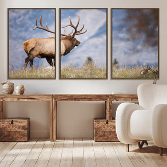 26365841-MGV-CV-36X24-Mountain Elk Art Wall Art Canvas Print, Framed Rustic Wildlife Print Art Picture Print, Lodge Style Decor Perfect Rustic Lodge
