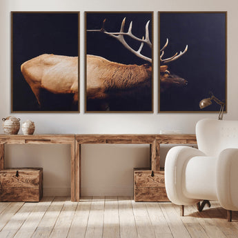 91871131-MGV-CV-36X24-Rustic Elk Art Wall Art Canvas Print, Framed Moody Wildlife Decor Art Picture Print, Western Animal Print Perfect Western Lodge
