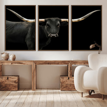 99448328-MGV-CV-36X24-Longhorn Cattle Wall Art Canvas Print, Framed Texas Ranch Art Picture Print, Western Cow Perfect Farmhouse Decor Artwork
