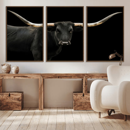 99448328-MGV-CV-36X24-Longhorn Cattle Wall Art Canvas Print, Framed Texas Ranch Art Picture Print, Western Cow Perfect Farmhouse Decor Artwork