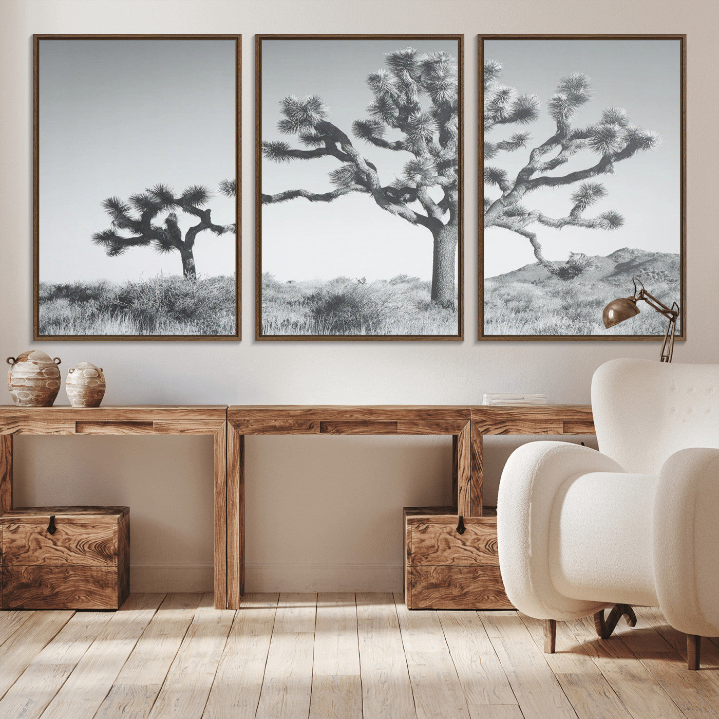 29996209-MGV-CV-36X24-Joshua Tree Art Wall Art Canvas Print, Framed Black White Landscape Art Picture Print, Desert Tree Decor Perfect Southwestern Boho