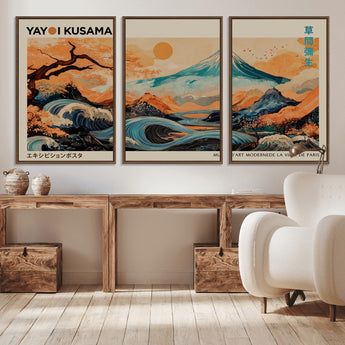 22373530-MGV-CV-36X24-Japanese Mt Fuji Wave Art Print – Ukiyo e Inspired Sun & Cherry Blossom Poster, Traditional Asian Landscape Painting, Modern