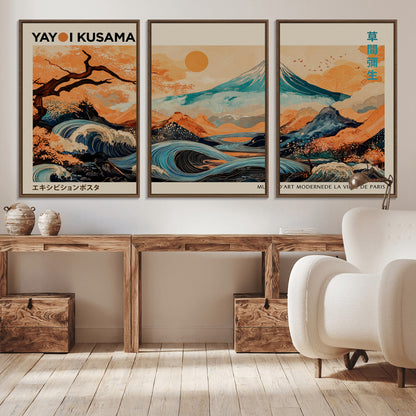 22373530-MGV-CV-36X24-Japanese Mt Fuji Wave Art Print – Ukiyo e Inspired Sun & Cherry Blossom Poster, Traditional Asian Landscape Painting, Modern