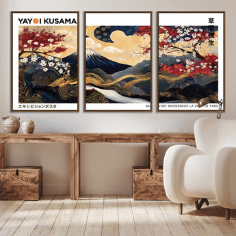 66243961-MGV-CV-36X24-Mount Fuji Japanese Wall Art – Golden Abstract Landscape Canvas Print, Cherry Blossom Painting, Modern Oriental Zen Home Decor
