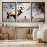 70489411-MGV-CV-36X24-Elk Photography Wall Art Canvas Print, Framed Mountain Wildlife Art Picture Print, Rustic Nature Decor Perfect Rustic Lodge Decor