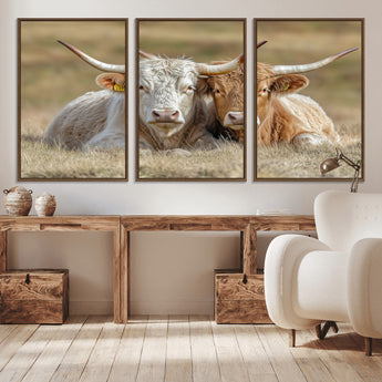 53388593-MGV-CV-36X24-Cow Photography Wall Art Canvas Print, Framed Rustic Animal Decor Art Picture Print, Texas Cow Pair Perfect Western Farmhouse