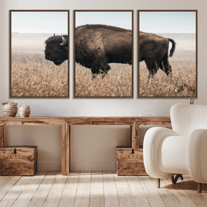 34451925-MGV-CV-36X24-Rustic Bison Decor Wall Art Canvas Print, Framed Buffalo Home Accent Art Picture Print, Prairie Wildlife Scene Perfect Western