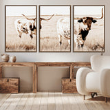 39672786-MGV-CV-36X24-Rustic Cow Scene Wall Art Canvas Print, Framed Farmhouse Style Cattle Art Picture Print, Prairie Animal Duo Perfect Rustic Western