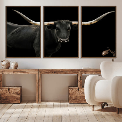23572907-MGV-CV-36X24-Texas Longhorn Wall Art Canvas Print, Framed Rustic Western Decor Art Picture Print, Farmhouse Animal Perfect Modern Western