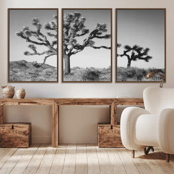 93692513-MGV-CV-36X24-Joshua Tree Wall Art Canvas Print, Framed Monochrome Desert Art Picture Print, Minimalist Nature Scene Perfect Southwestern
