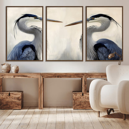 18230556-MGV-CV-36X24-Blue Heron Pair Wall Art Canvas Print, Framed Coastal Bird Theme Art Picture Print, Tranquil Wildlife Scene Perfect Coastal