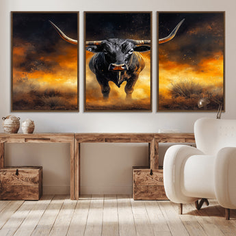 58293979-MGV-CV-36X24-Longhorn Canvas Wall Art Canvas Print, Framed Bold Bull Wall Art Art Picture Print, Western Animal Decor Perfect Western Dramatic
