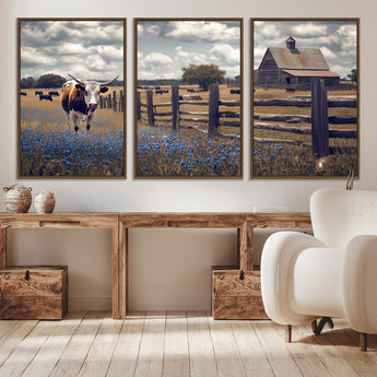 22296025-MGV-CV-36X24-Texas Longhorn Canvas Wall Art Canvas Print, Framed Rustic Barn Wall Art Art Picture Print, Farmhouse Cow Decor Perfect Rustic
