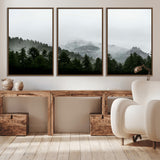 55968349-MGV-CV-36X24-Misty Mountains Wall Art Canvas Print, Framed Foggy Forest Art Picture Print, Snowy Peaks Perfect Moody Wilderness Decor Artwork