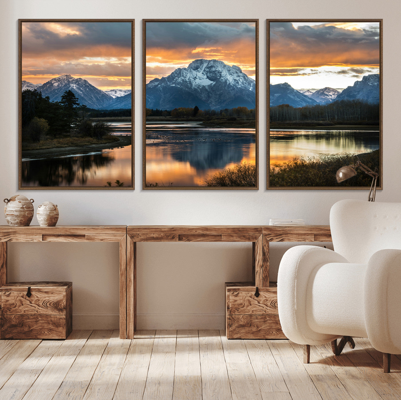 14130176-MGV-CV-36X24-Mountain Sunset Wall Art Canvas Print, Framed Alpine Wilderness Art Picture Print, Golden Hour Perfect Rustic Wilderness Decor